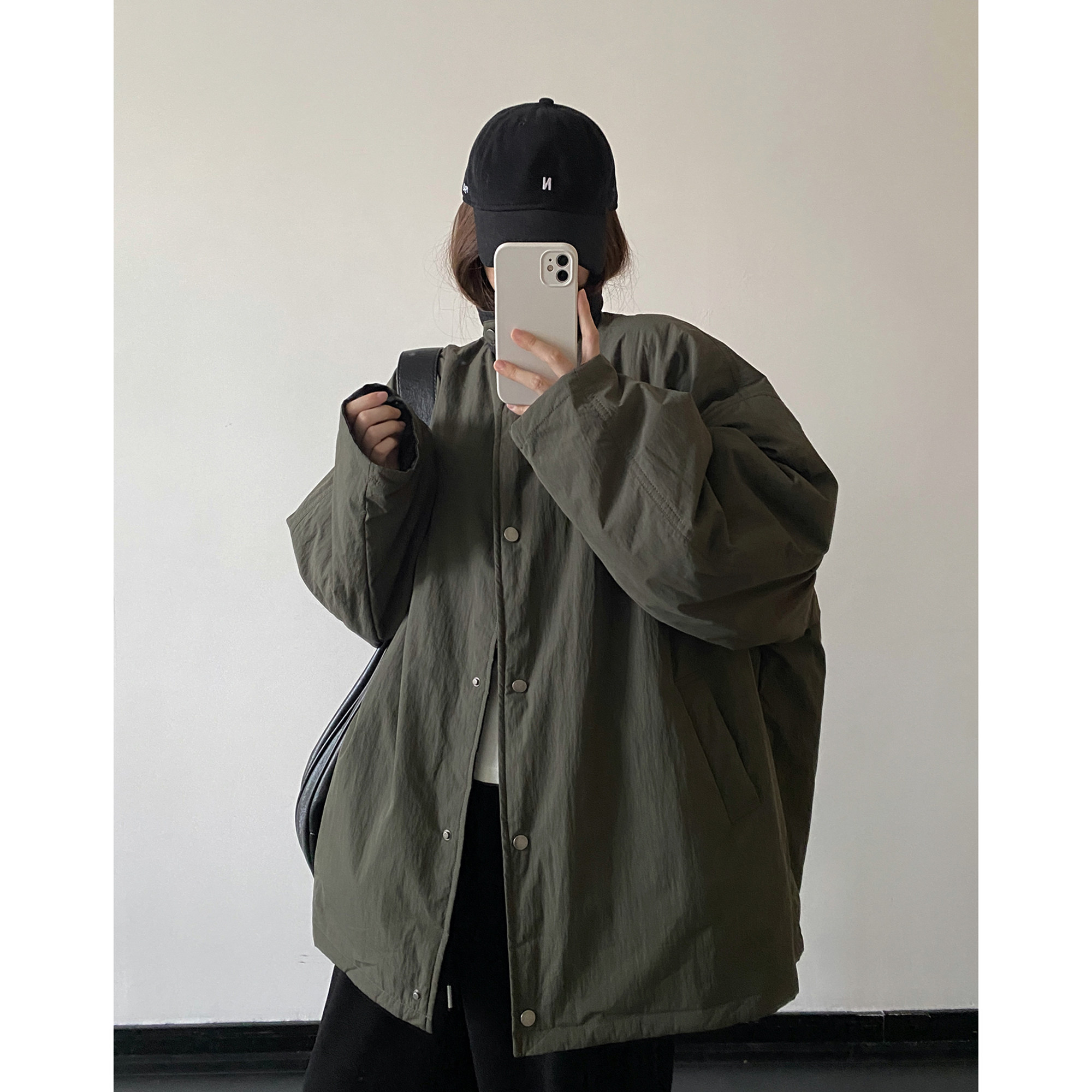 双面穿立领外套女秋冬薄棉衣