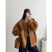 宽松美式 新款 棒球服外套女春秋季 复古休闲V领夹克上衣 清仓价