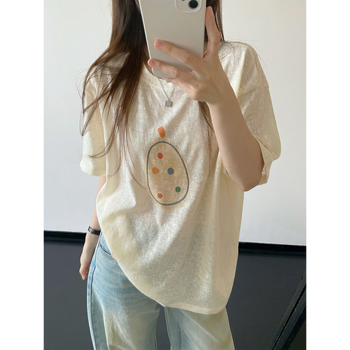 水果印花t薄款圆领短袖上衣女