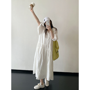 浪漫休闲法式 度假风系带长裙肌理感连衣裙 白月光小白裙 sun柚