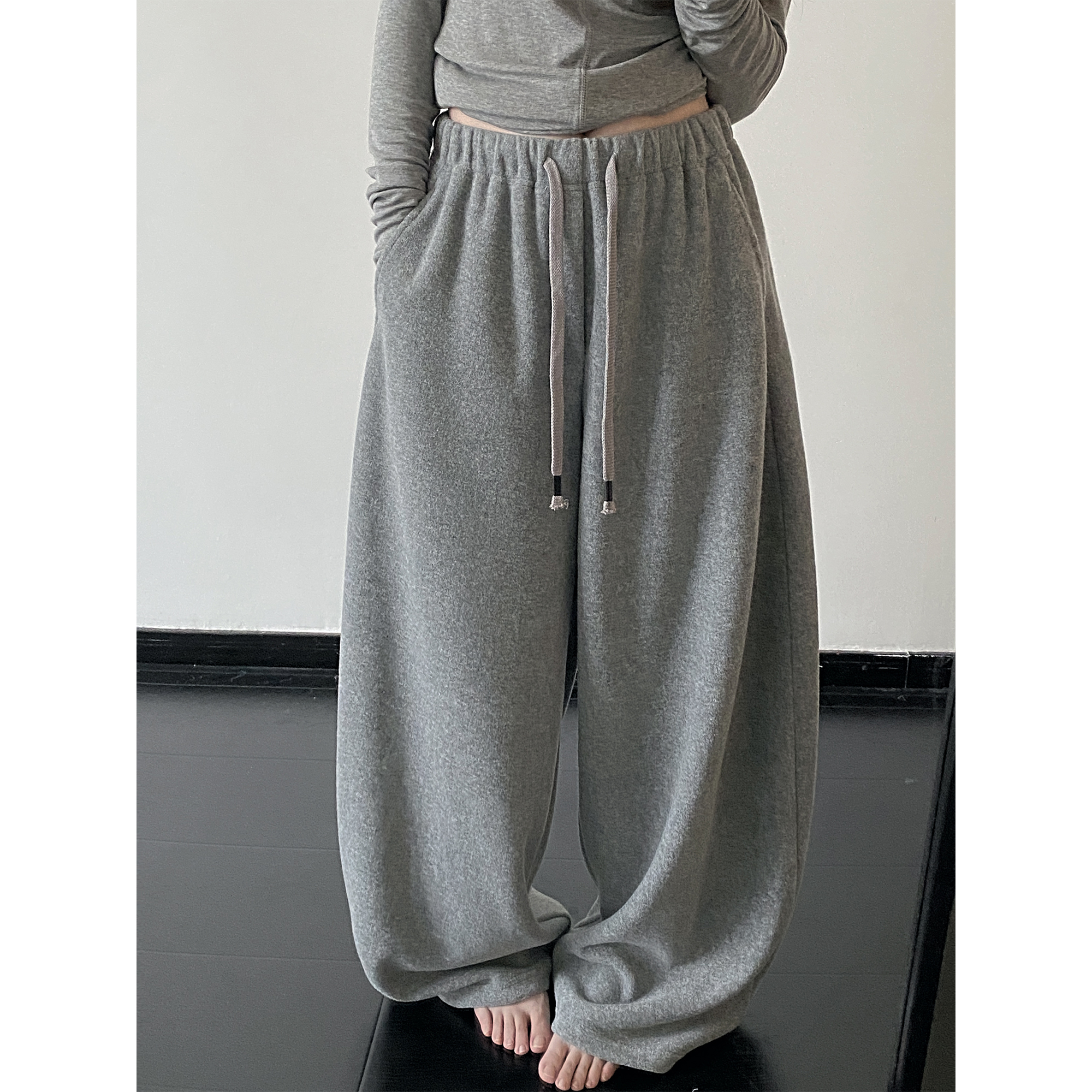 桑蚕丝绵羊毛松弛淡然慵懒懒裤