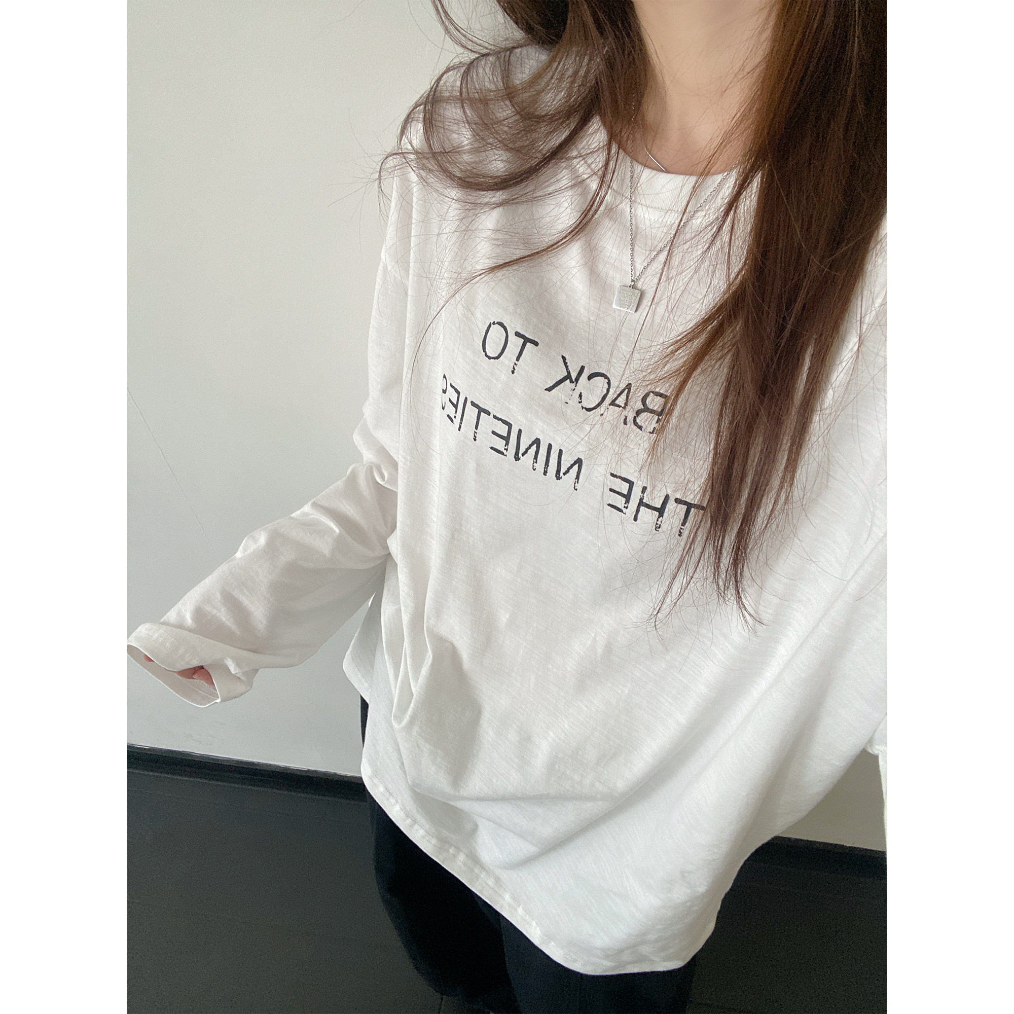 sun柚 内搭添菜 圆领基础字母印花长袖T恤女秋宽松竹节棉打底衫,女装/女士精品,T恤,淘宝优惠券,粉丝福利购,淘宝优惠卷