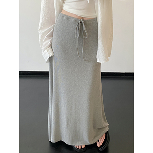 sun柚 慵懒限定冷淡系垂垂面膜纸片人半身裙慵懒风浅灰色春夏裙子