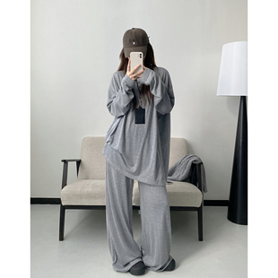 两件套装 sun柚 休闲裤 显瘦针织套装 女 纸片人日系松弛感运动长袖