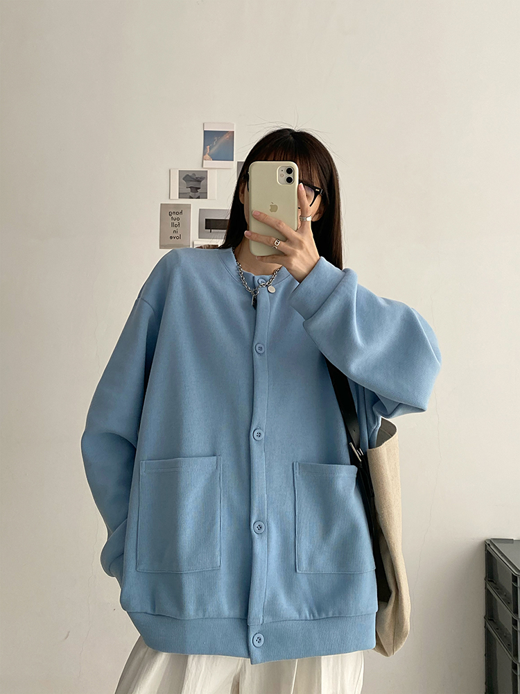 sun柚 简约圆领卫衣开衫女春秋季韩版新款宽松慵懒风休闲长袖外套