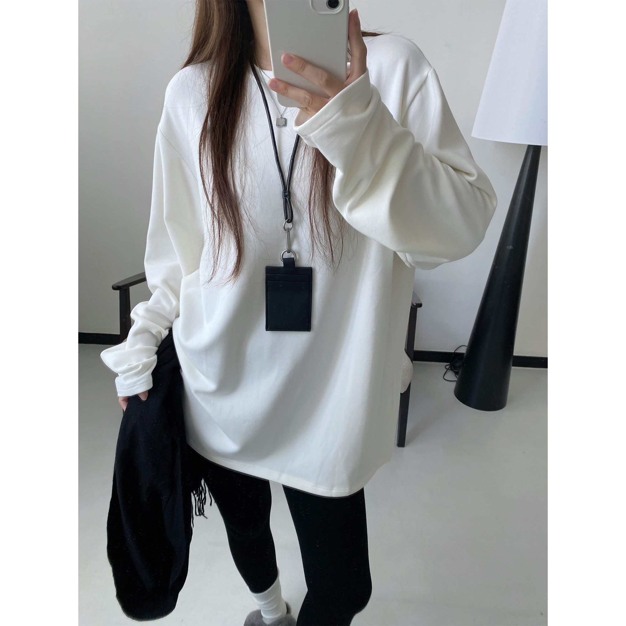 德绒圆领加绒打底衫长袖宽松T恤