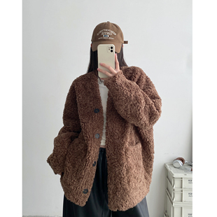 【清仓价】黑色皮草外套女秋冬季宽松仿羊羔毛短款大衣女皮毛一体