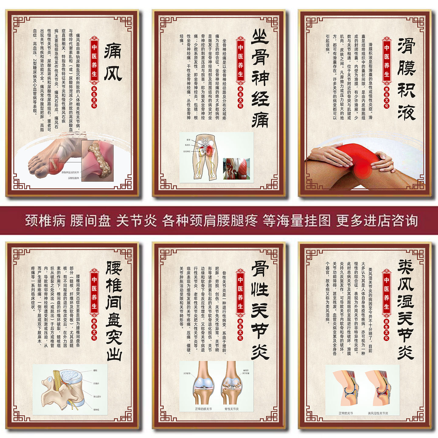 骨科挂图脊柱侧弯宣传画肩周炎图片颈肩腰腿疼广告养生馆痛风海报