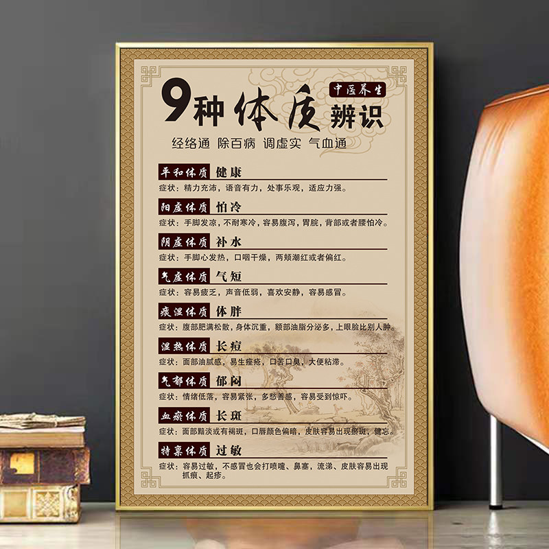 九种体质挂图养生馆装饰画中医九种体质辨识海报9种体质图宣传画