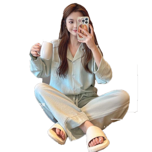 2023年维家同款V春秋季睡衣女款长袖舒适透气简约休闲外穿家居服