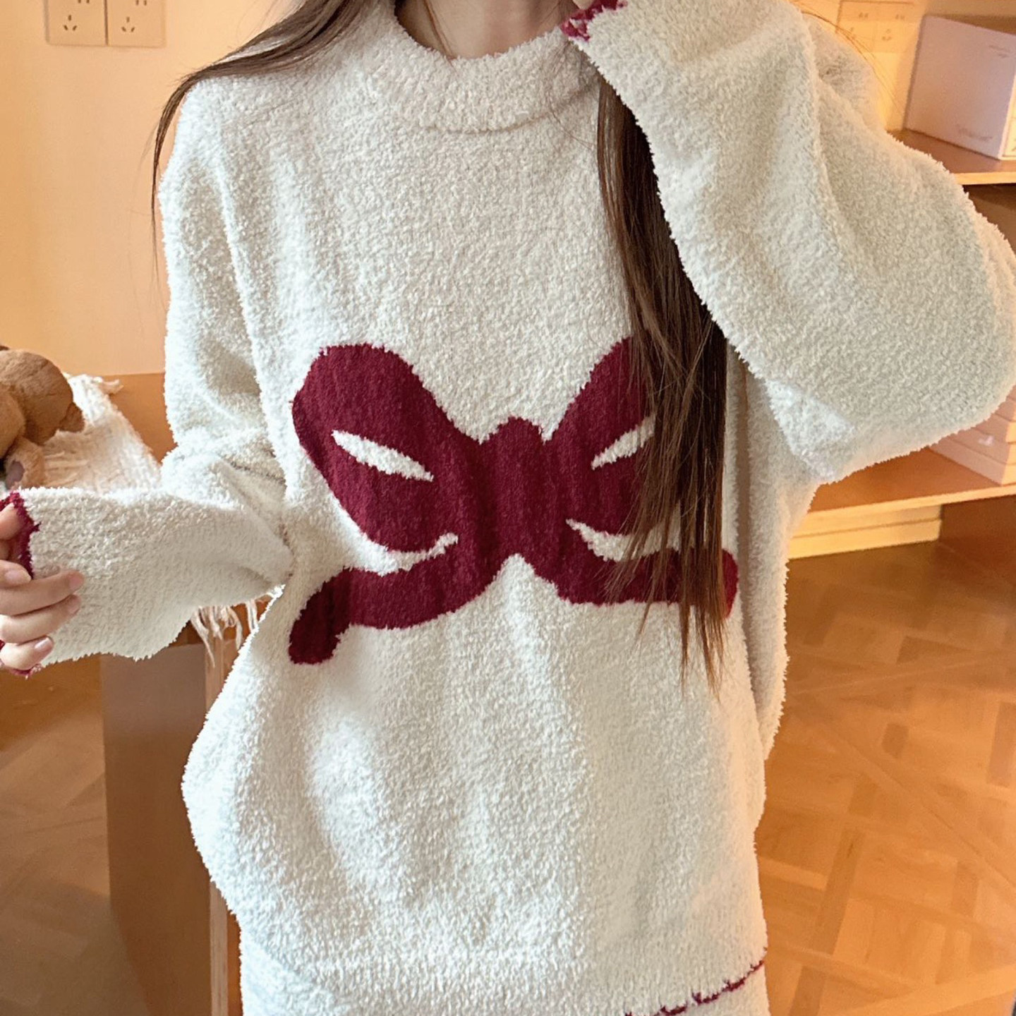 JIEAINA糯叽叽双柔线韵暖暖套装冬季加绒加厚睡衣韩系少女家居服