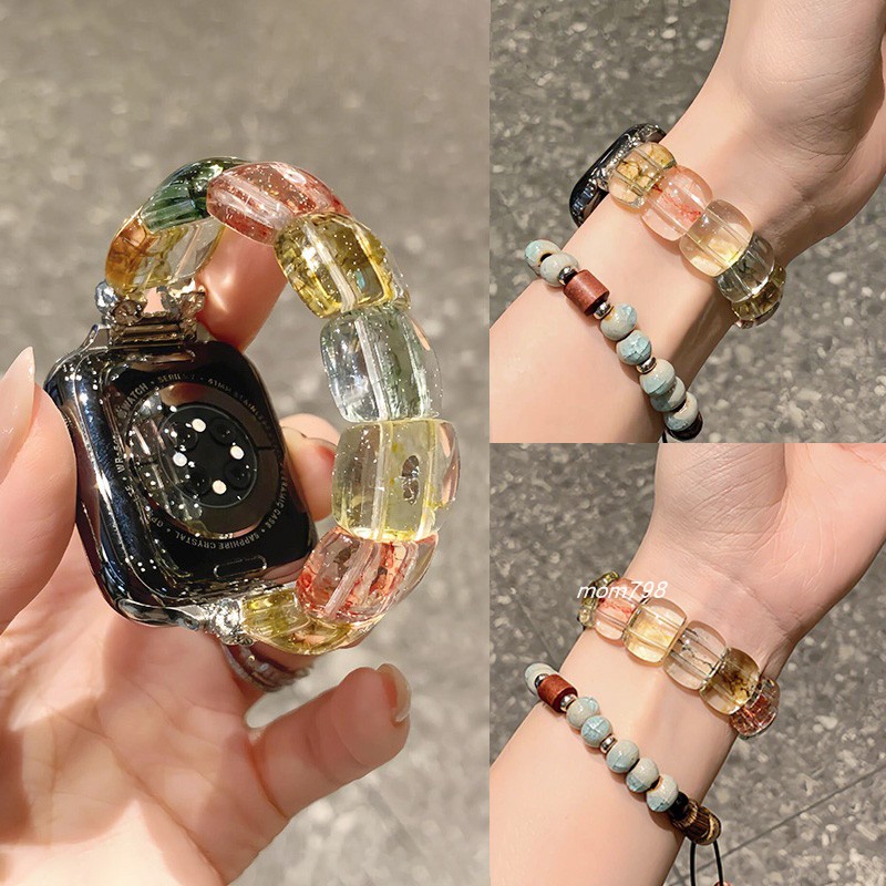 苹果手表iwatchs10表带天然水晶石高级感适用applewatch987代透明