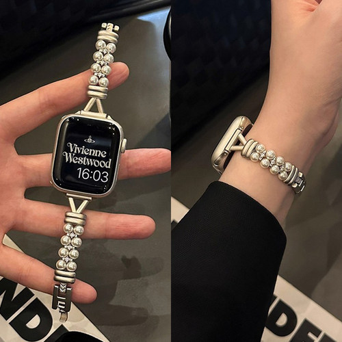 苹果手表iwatch10表带小香风珍珠s9高级感适用applewatch87代se女