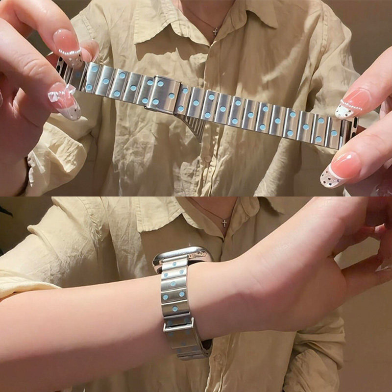 苹果手表iWatch11表带韩系波点不锈钢适用AppleWatch10代se轻奢女