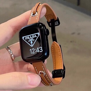 iWatch10表带磁吸金属扣皮质适用于苹果手表applewatch98创意真皮