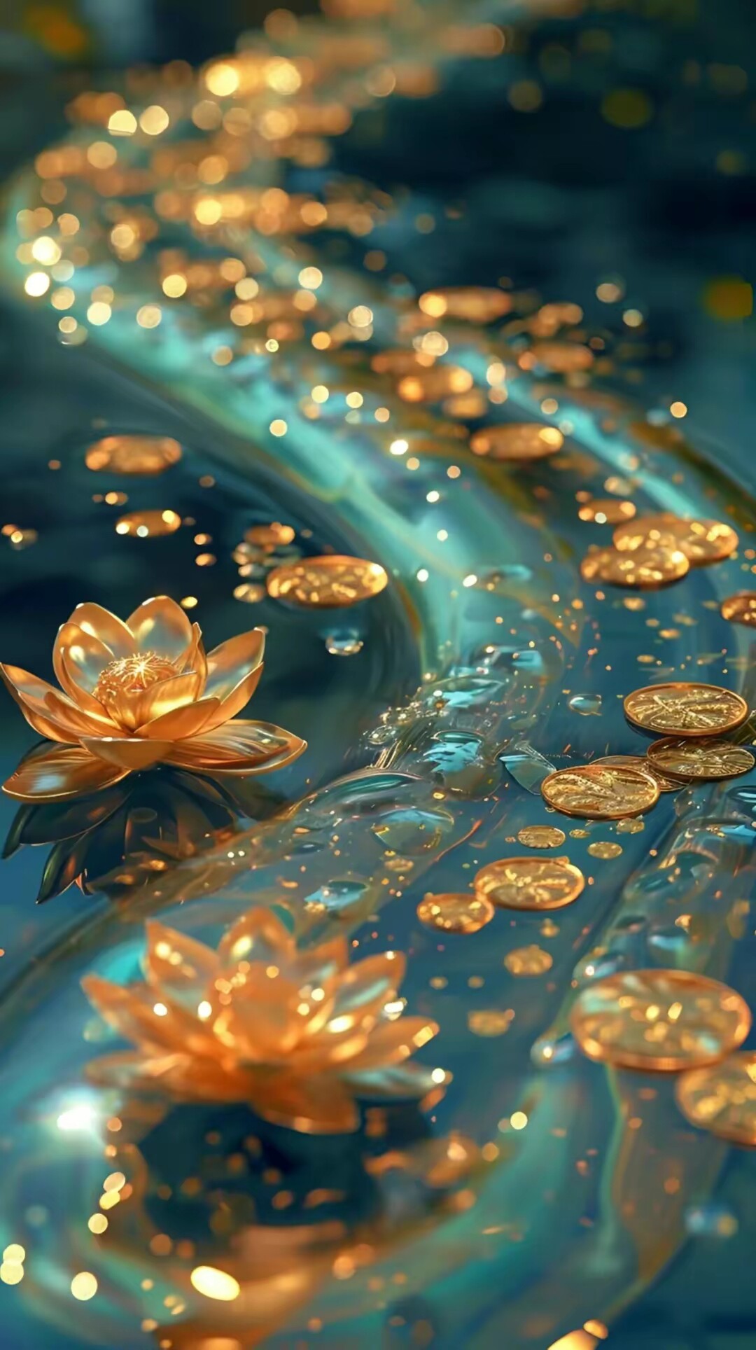 金莲招财壁纸12张,吸金流水,招财旺财,好运连连