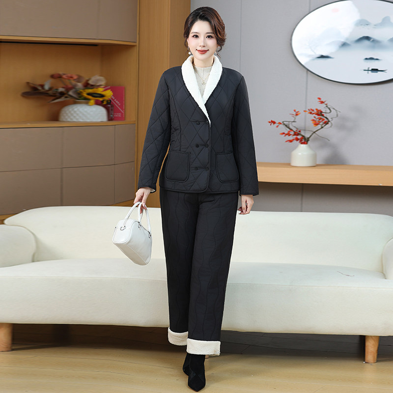 2025秋冬妈妈冬装加厚棉衣棉裤套装高档女士时尚保暖棉服两件套