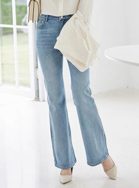 风迪春秋新款牛仔裤女百搭休闲修身显瘦微喇叭水洗棉弹长裤C15504