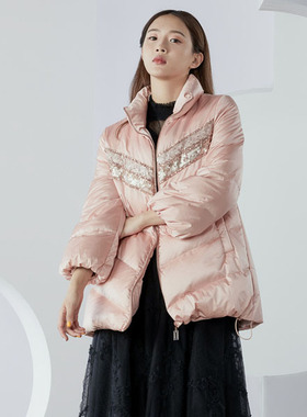 风迪折扣冬季女士时尚亮片立领保暖长袖短裤羽绒服瑕疵款1Y45083