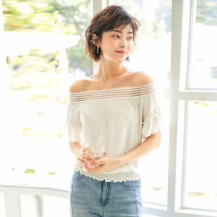 烫钻打底衫 风迪品牌夏季 通勤性感一字领小衫 女士时尚 1Z25218 新款