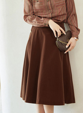 风迪冬季新款半身裙百搭休闲显瘦中长款气质绒面通勤A字伞裙45042