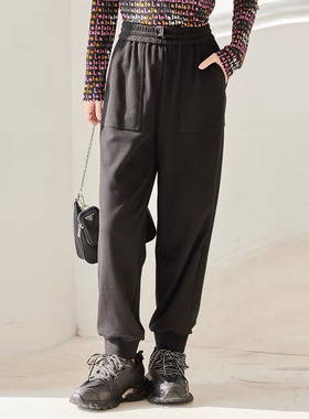 风迪春秋新款休闲裤女百搭简约松紧束脚运动简约长裤卫裤1C15149