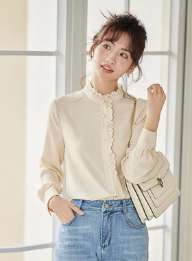 风迪春秋新款衬衫女百搭休闲长袖薄款雪纺简约通勤打底衬衣C15176