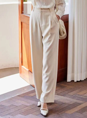 风迪品牌春季新款休闲压褶直筒裤百搭高腰简约直筒裤垂感1B15081