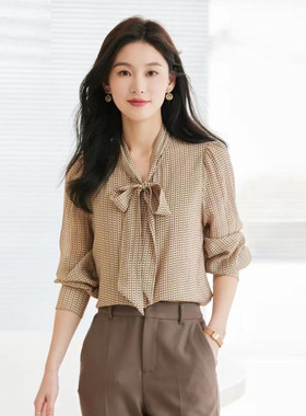 风迪品牌春秋新款女飘带蝴蝶结衬衫时尚气质雪纺衬衣百搭1B35306