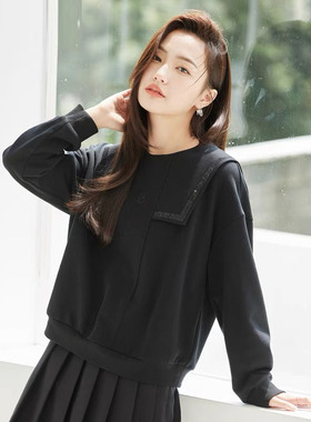 风迪春秋新款卫衣女百搭休闲圆领套头设计潮流通勤打底上衣C15312