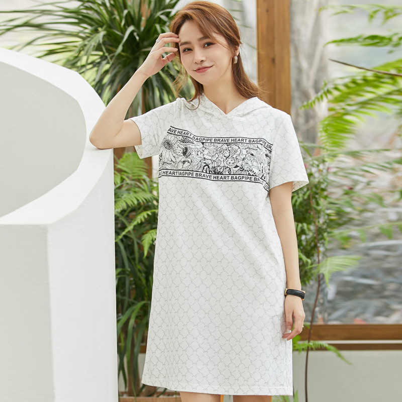 连衣裙女宽松直筒微弹连帽