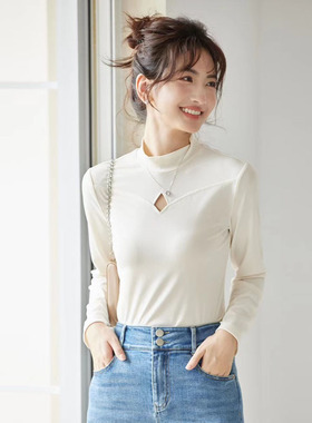 风迪春秋新款T恤女百搭休闲气质修身显瘦微弹通勤打底衫1C15197