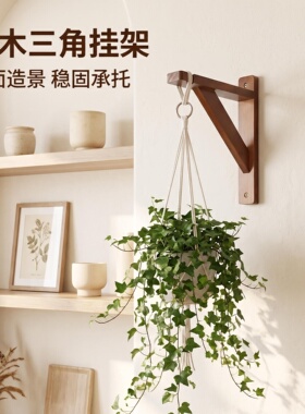 实木复古深棕三角壁挂花架