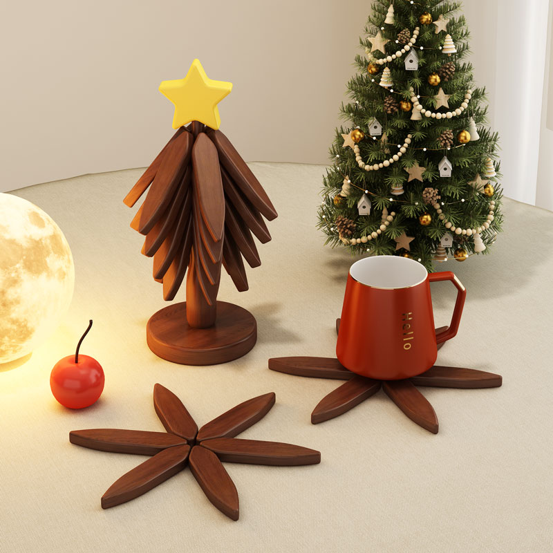 圣诞树餐垫一棵树隔热垫餐盘杯垫创意家用锅垫楠竹高级感创意碗垫