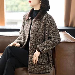 妈妈秋冬装时尚仿水貂绒呢子上衣2025新款中老年女装冬季加厚外套