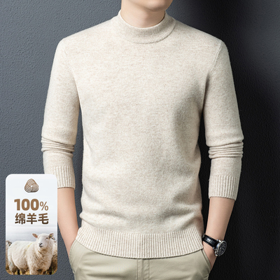 IRA100%羊毛男士半高领加厚毛衣