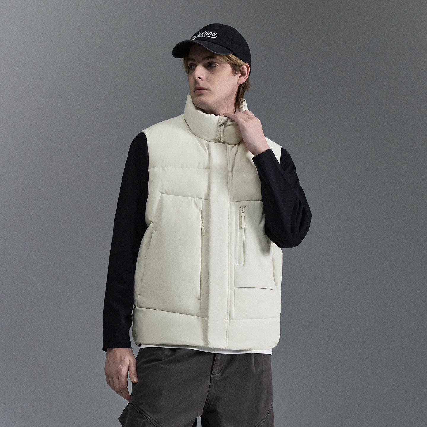 男士立领羽绒马甲多口袋工装