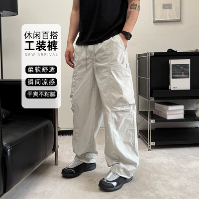 IRA夏季薄款男宽松抽绳工装裤