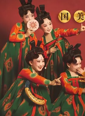荷花奖郑州春晚唐宫夜宴演出服唐制唐俑汉服女儿童古典舞表演服装