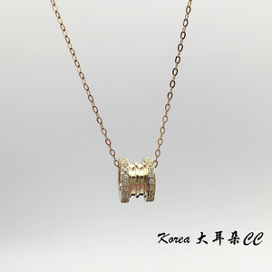 日韩流行 韩国14K黄金项链女 锆石圆环圆形吊坠项链锁骨链