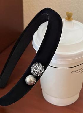 复古法式黑色丝绒秋冬高级感珍珠高颅顶发箍女2024新款头饰头箍