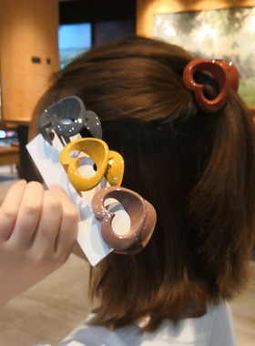 韩国东大门牛油果色ins咖啡姜黄色发饰爱心镂空抓夹糖果色发尾夹