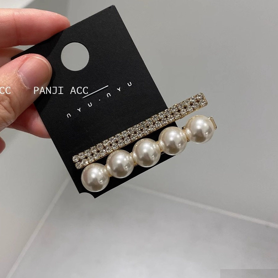 韩国东大门 森系小公主ins气质珍珠水钻发夹鸭嘴夹刘海夹发卡6cm