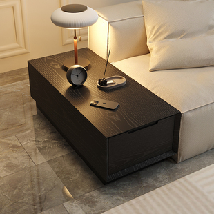 客厅沙发边几中柜黑色实木中间夹缝柜意式简约现代扶手边柜侧边柜