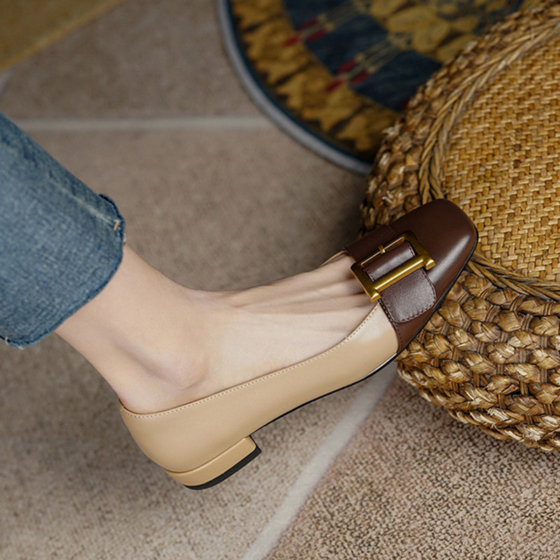 单鞋女2023年新款法式小众低跟平底瓢鞋小香风方头中跟豆豆鞋奶奶,女鞋,浅口单鞋,淘宝优惠券,粉丝福利购,淘宝优惠卷