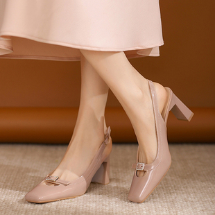 单鞋女新款粗高跟包头凉鞋复古法式小中跟气质小众晚晚风女鞋夏季