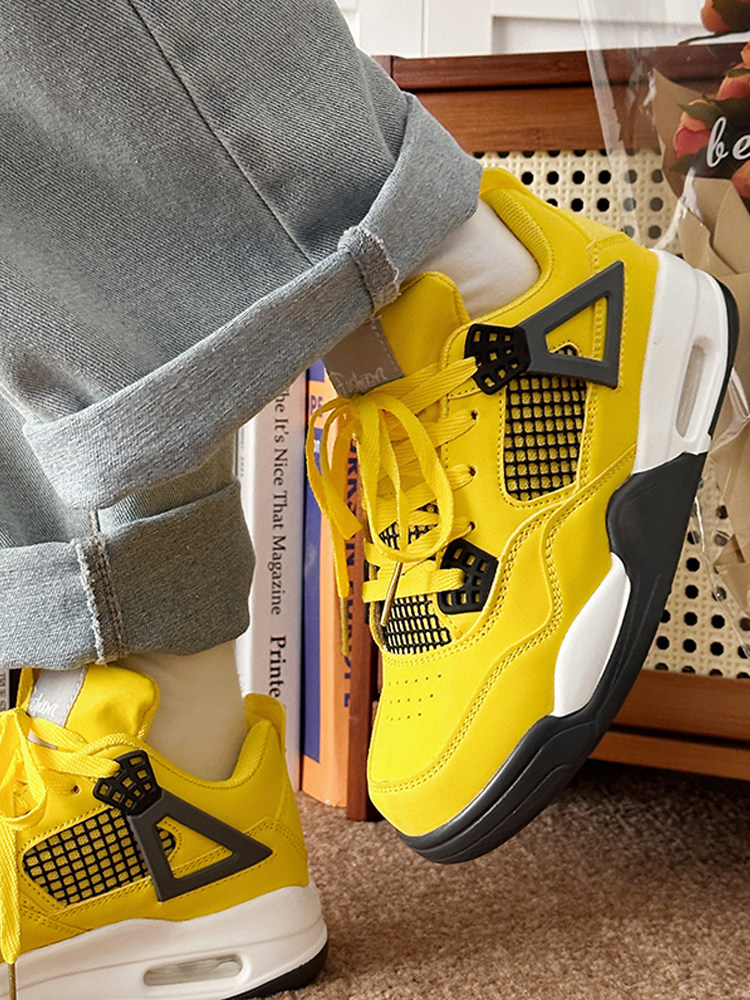 韩版森马牛男鞋气垫运动鞋男夏季透气百搭ins休闲厚底黄色篮球跑