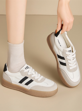 exull/依思Q复古德训鞋女厚底系带拼色休闲板鞋百搭小白鞋运动鞋