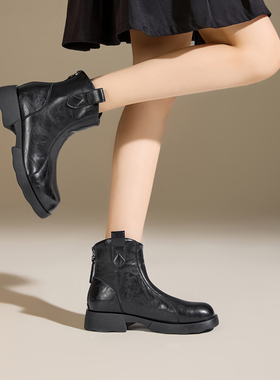 厚底短靴女款2025新款秋冬时尚美拉德瘦瘦靴复古加绒马丁靴