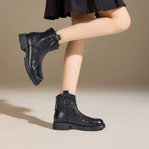 厚底短靴女款2025新款秋冬时尚美拉德瘦瘦靴复古加绒马丁靴